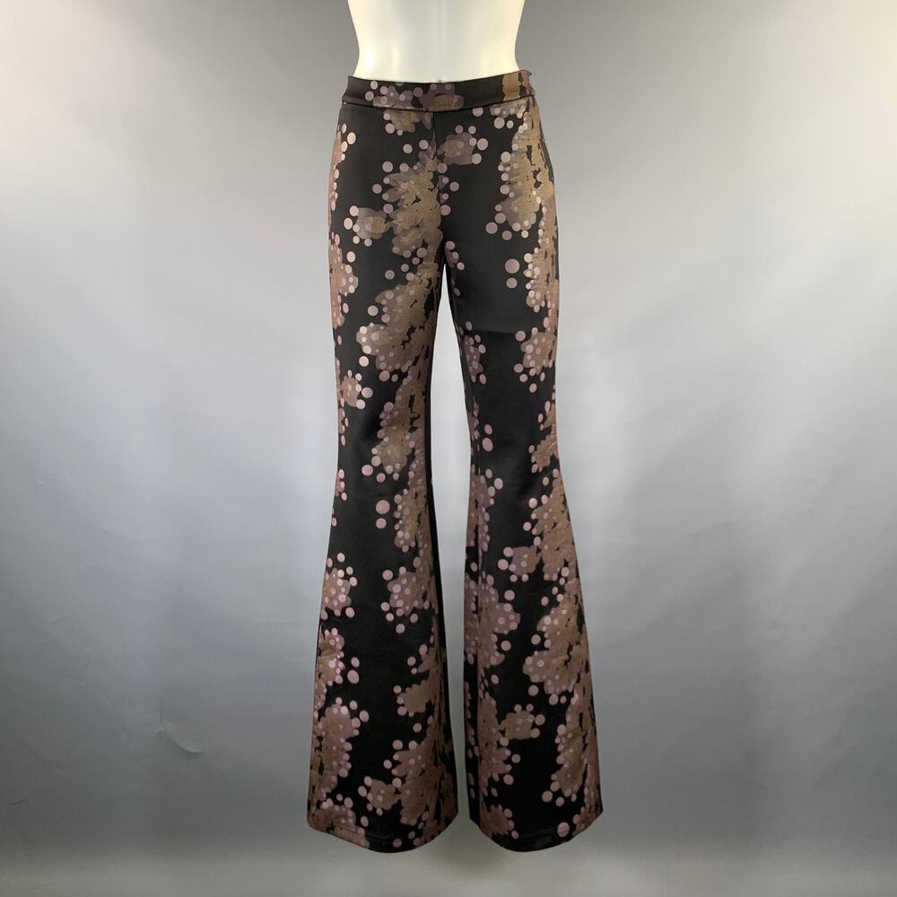 CYNTHIA ROWLEY Size 6 Black Purple Polyester Spandex Abstract Casual Pants
